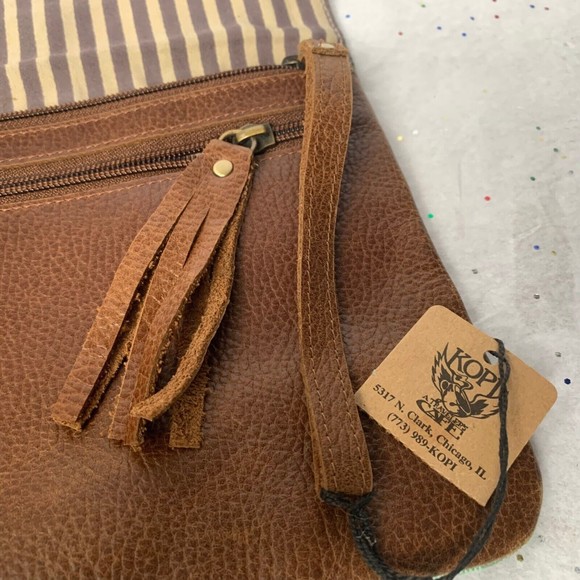 The Village Experience Opportunity Green Brown Leather Clutch Wristlet Zip Aztec